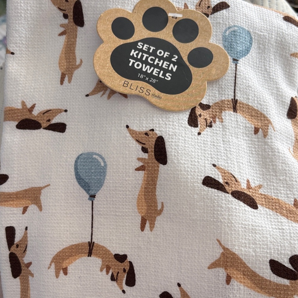 Bliss Studio Dachshund Print Kitchen Towels - Blue & Tan